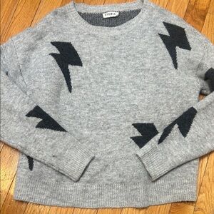 Storia Gray Crewneck Sweater with Black Lightning Motifs